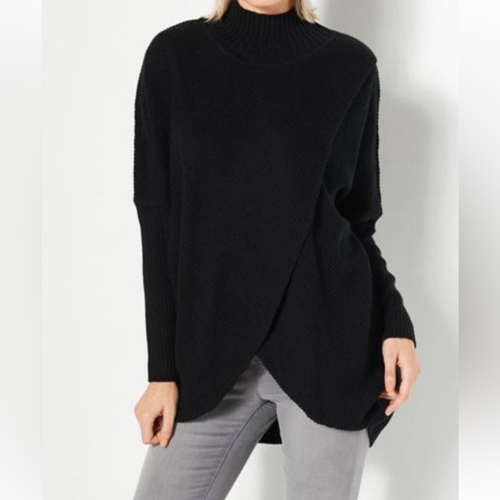 EUC Truth + Style black cross over funnel neck sweater size large